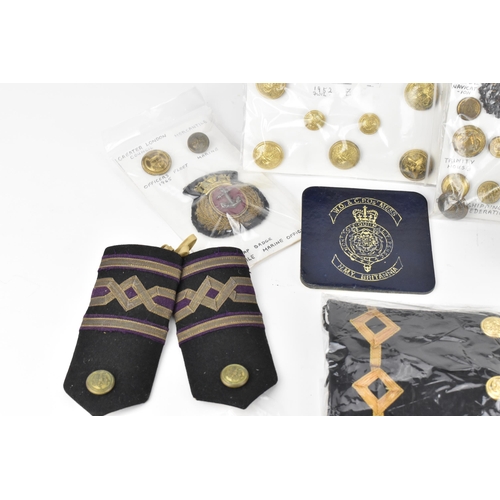 153 - A collection of miscellaneous buttons and epaulettes of the UK Merchant Navy, Merchant Marines, Roya... 