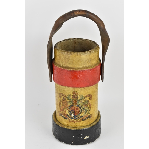 155 - A First World War era Royal Navy Powder Monkey, leather clad bucket, bearing the crest of the United... 