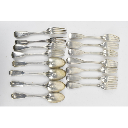 166 - A collection of Victorian silver flatware, to include five tablespoons, seven dinner forks, six sala... 