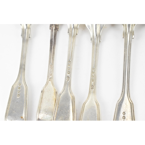 166 - A collection of Victorian silver flatware, to include five tablespoons, seven dinner forks, six sala... 