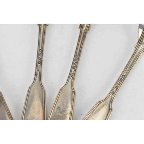 198 - A set of six Victorian silver table forks by Chawner & Co, London 1874, in the fiddle and thread pat... 