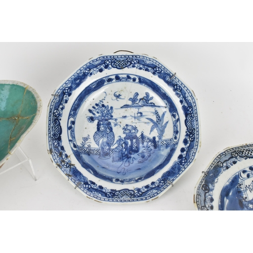 78 - A small collection of Chinese porcelain, to include a near pair of 18th century blue and white octag... 