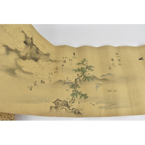 80 - A group of Japanese late Meiji/Taisho period painted scrolls, all four horizontally long scrolls wit... 