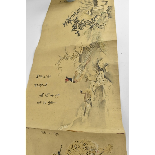 80 - A group of Japanese late Meiji/Taisho period painted scrolls, all four horizontally long scrolls wit... 