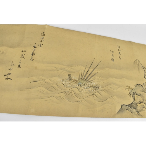 80 - A group of Japanese late Meiji/Taisho period painted scrolls, all four horizontally long scrolls wit... 