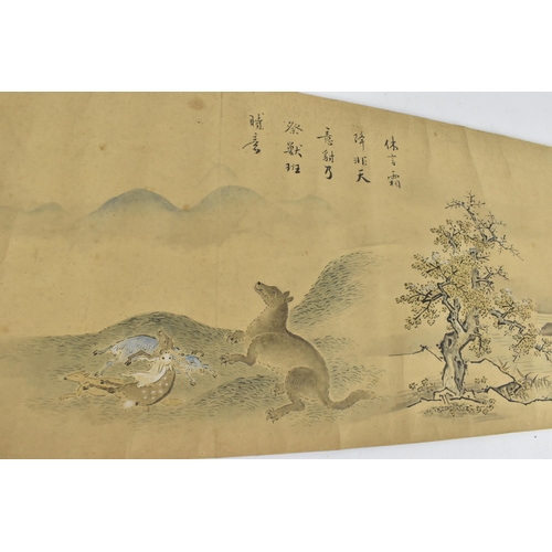 80 - A group of Japanese late Meiji/Taisho period painted scrolls, all four horizontally long scrolls wit... 