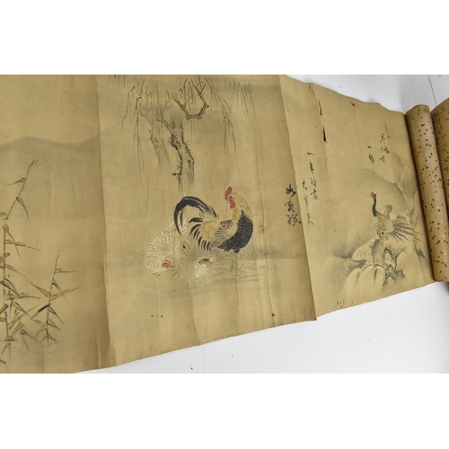 80 - A group of Japanese late Meiji/Taisho period painted scrolls, all four horizontally long scrolls wit... 