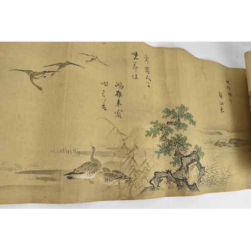 80 - A group of Japanese late Meiji/Taisho period painted scrolls, all four horizontally long scrolls wit... 