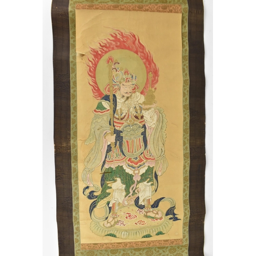 81 - A Japanese late Meiji hanging painted scroll, depicting the deity Bishamonten (Bishamon), lord of tr... 