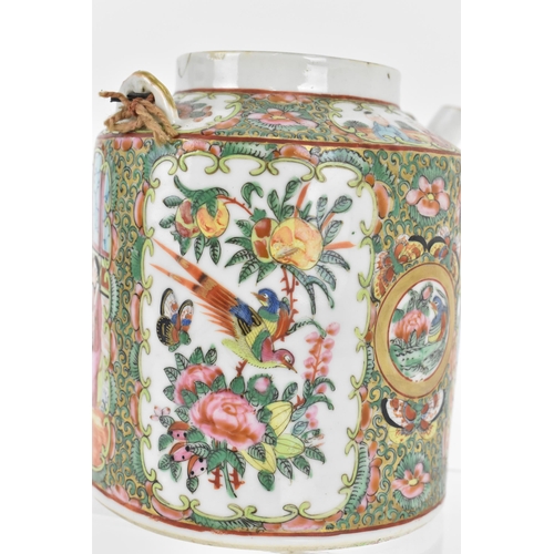 85 - A Chinese export Famille Rose porcelain teapot, Canton, late 19th/early 20th century, decorated with... 