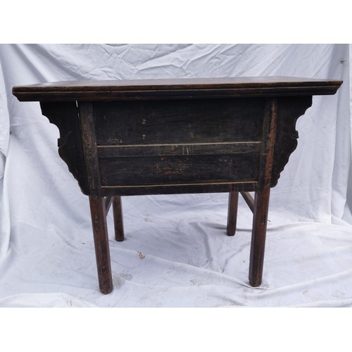 32 - A Chinese late Qing dynasty hardwood altar table, the rectangular top above two central drawers with... 