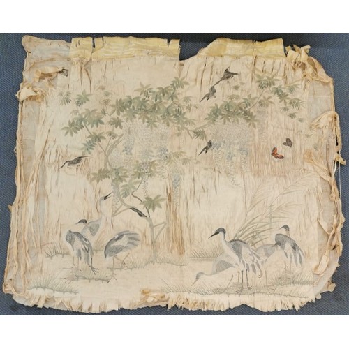 33 - A Japanese Meiji/Taisho period hand embroidered silk panel (unframed loose fabric), depicting herons... 