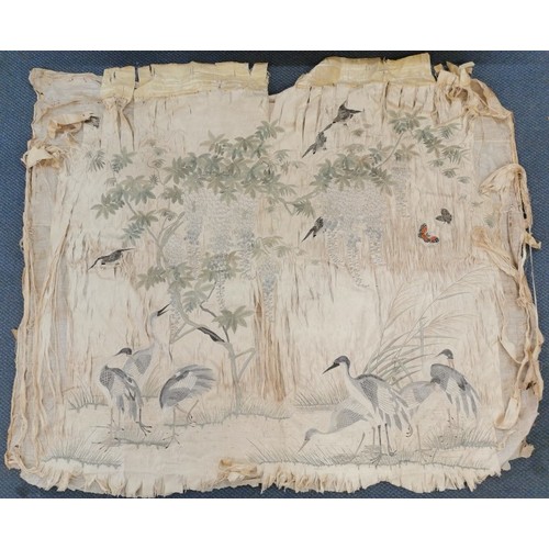 33 - A Japanese Meiji/Taisho period hand embroidered silk panel (unframed loose fabric), depicting herons... 