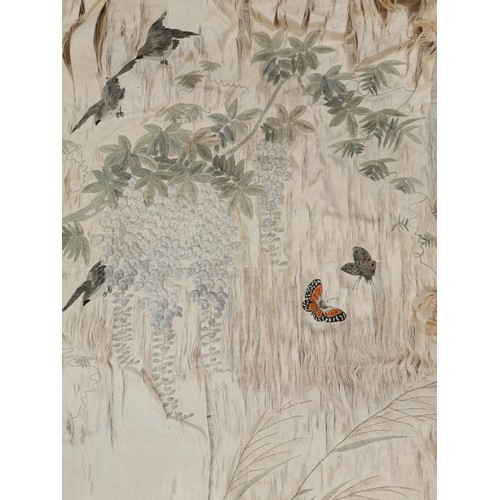 33 - A Japanese Meiji/Taisho period hand embroidered silk panel (unframed loose fabric), depicting herons... 