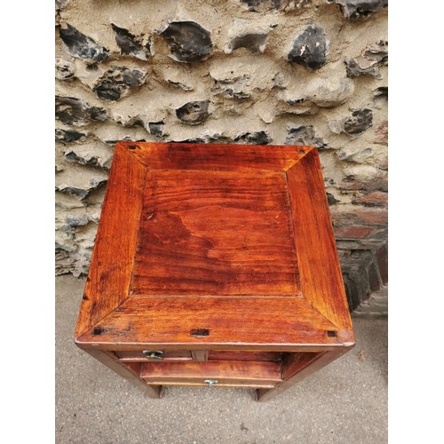 65 - A Chinese elm side table, early 20th century, of square form with small drawer top left above a midd... 