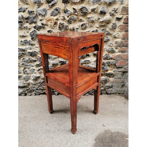 65 - A Chinese elm side table, early 20th century, of square form with small drawer top left above a midd... 