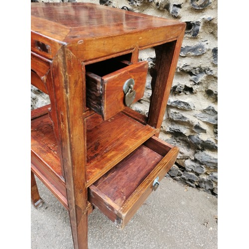 65 - A Chinese elm side table, early 20th century, of square form with small drawer top left above a midd... 