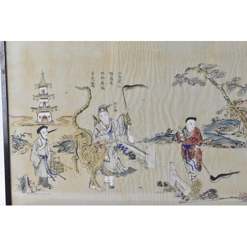 35 - Two Chinese paintings, early 20th century, one depicting an outdoor scene with figures and a tiger, ... 