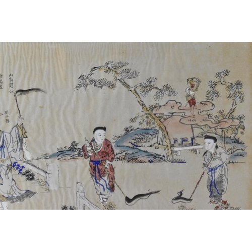 35 - Two Chinese paintings, early 20th century, one depicting an outdoor scene with figures and a tiger, ... 