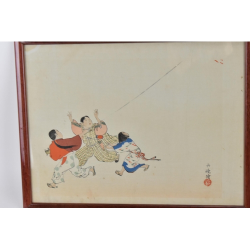 92 - A small collection of Japanese late Meiji/Taisho woodblock prints, to include three framed ones, one... 