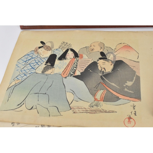 92 - A small collection of Japanese late Meiji/Taisho woodblock prints, to include three framed ones, one... 