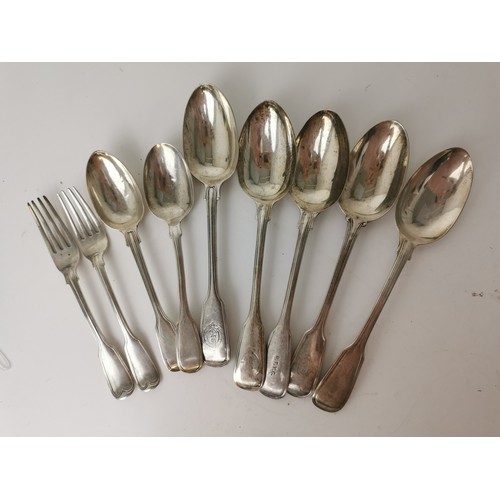 166 - A collection of Victorian silver flatware, to include five tablespoons, seven dinner forks, six sala... 