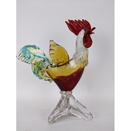 76 - A Murano multi coloured glass cockerel, its back formed as a bowl, 36cm high
Location: 7.1