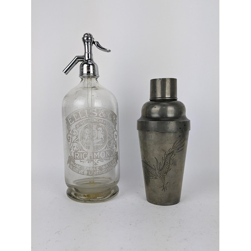 8 - An early 20th century Kuthing Swatow Chinese pewter cocktail shaker engraved with a dragon, and a 19... 