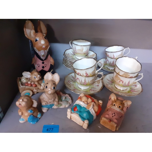 103 - A quantity of Pendelfin rabbit models and  Royal Albert 'Greenways' tea cups and saucers. Location: ... 