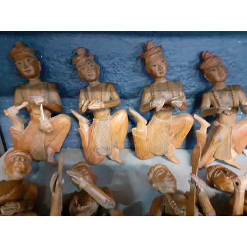 189 - Eight Thai wooden figures of musicians and four carved wooden elephants, Location: 5:4