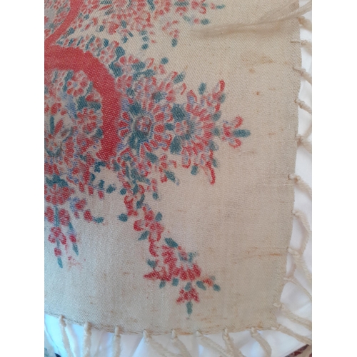 15 - A Victorian printed cotton crinoline shawl having a cream background with sprays and swags of salmon... 