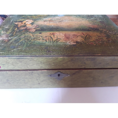 39 - A painted vintage jewellery box containing mixed vintage jewellery to include necklaces A/F, Aurora ... 