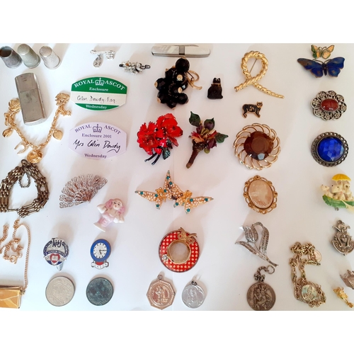 42 - A quantity of vintage brooches to include 2 enamelled butterfly brooches, 2 Royal Ascot enclosure ba... 