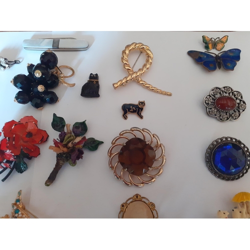 42 - A quantity of vintage brooches to include 2 enamelled butterfly brooches, 2 Royal Ascot enclosure ba... 