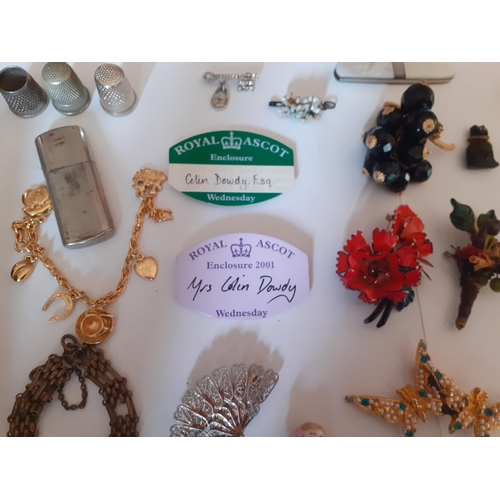 42 - A quantity of vintage brooches to include 2 enamelled butterfly brooches, 2 Royal Ascot enclosure ba... 