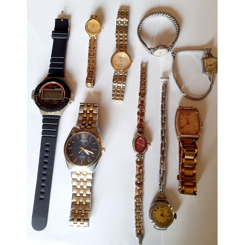 43 - A quantity of vintage watches to include a gents Citizen, a ladies gold tone Pulsar, an Art Deco lad... 