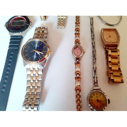 43 - A quantity of vintage watches to include a gents Citizen, a ladies gold tone Pulsar, an Art Deco lad... 