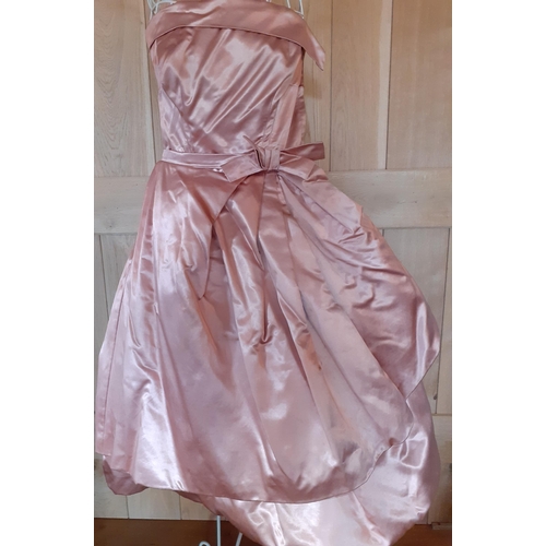 5 - A 1956 bespoke pink silk calf-length strapless and 2 tier dress based on Christian Dior designs that... 