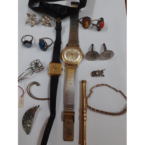 55 - Early to mid 20th Century costume jewellery to include a 9ct gold bracelet 6.3g, all stones missing,... 