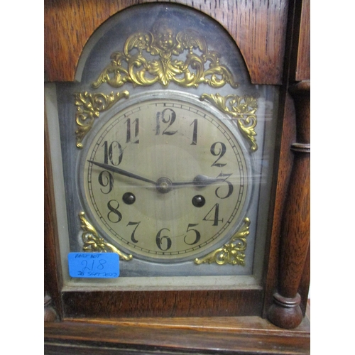 227 - An early 20th century oak cased German mantel clock and a Victorian oak cased barometer and an oak c... 