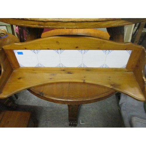 236 - A late 20th century pine cheval mirror with a drawer and a tiled back shelf
Location: G