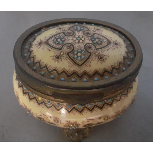 217 - A 19th Century French porcelain decorated and footed trinket box with fitted interior, together with... 