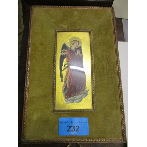 223 - An early 20th century miniature painting of an angel praying, unsigned 11.5cm x 5cm, mounted in a gi... 