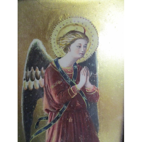 223 - An early 20th century miniature painting of an angel praying, unsigned 11.5cm x 5cm, mounted in a gi... 