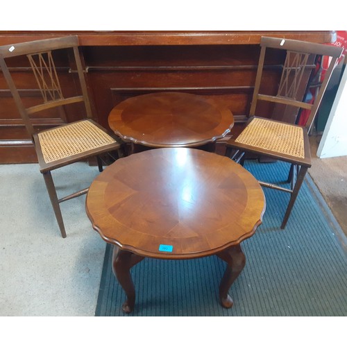 203 - A pair of reproduction Italian low tables, together with a pair of 1920s occasional cane seated chai... 