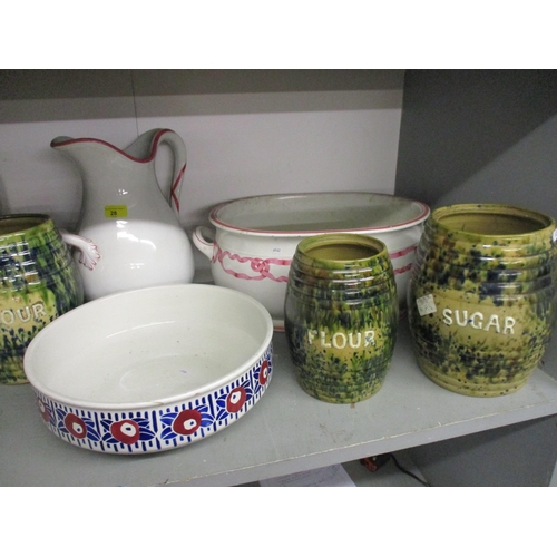 28 - A selection of Victorian and later ceramics to include an E Challinar Dora pattern footbath with rur... 