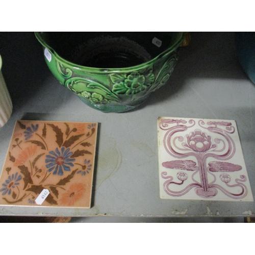 30 - A selection of Victorian and later art pottery jardinières and tiles to include two Burmantoffs blue... 