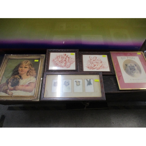 31 - A group  of framed and glazed Victorian prints to include Pug Polka by E Boggetti, depicting the hea... 