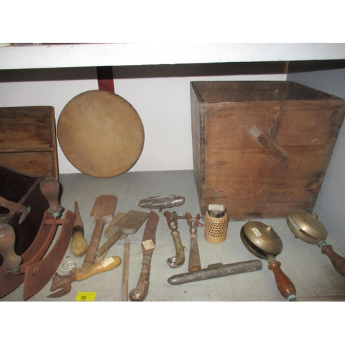 32 - A good mixed lot of kitchenalia to include an early 20th century mahogany Frys Chocolates pedlars tr... 