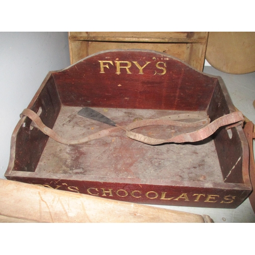 32 - A good mixed lot of kitchenalia to include an early 20th century mahogany Frys Chocolates pedlars tr... 